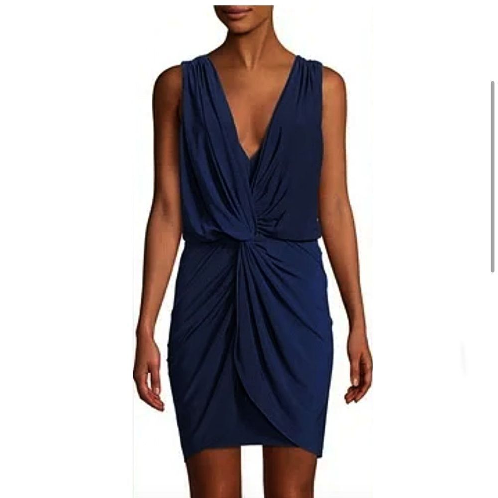 MISA Los Angeles Teget Draped Mini Cocktail Dress Navy